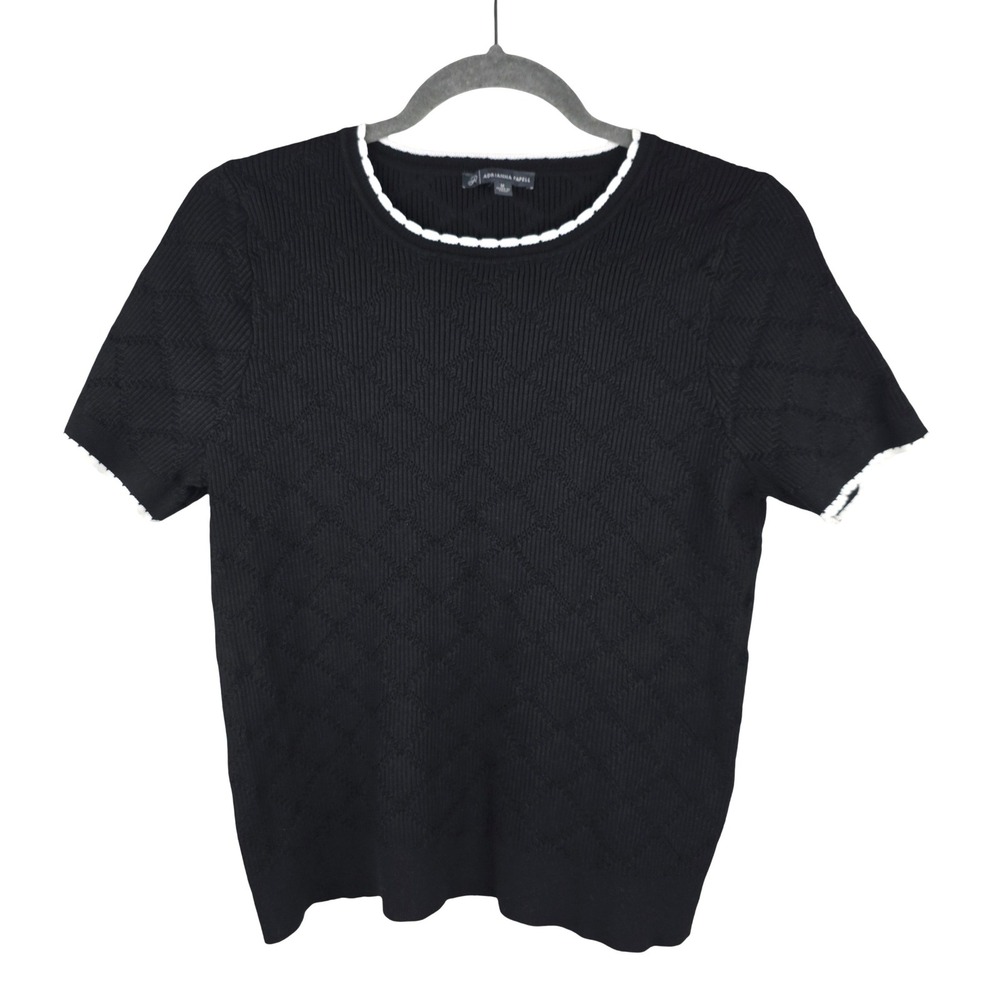 Adrianna Papell Knit Top Women Medium Black Diamond Texture Classic Minimalist